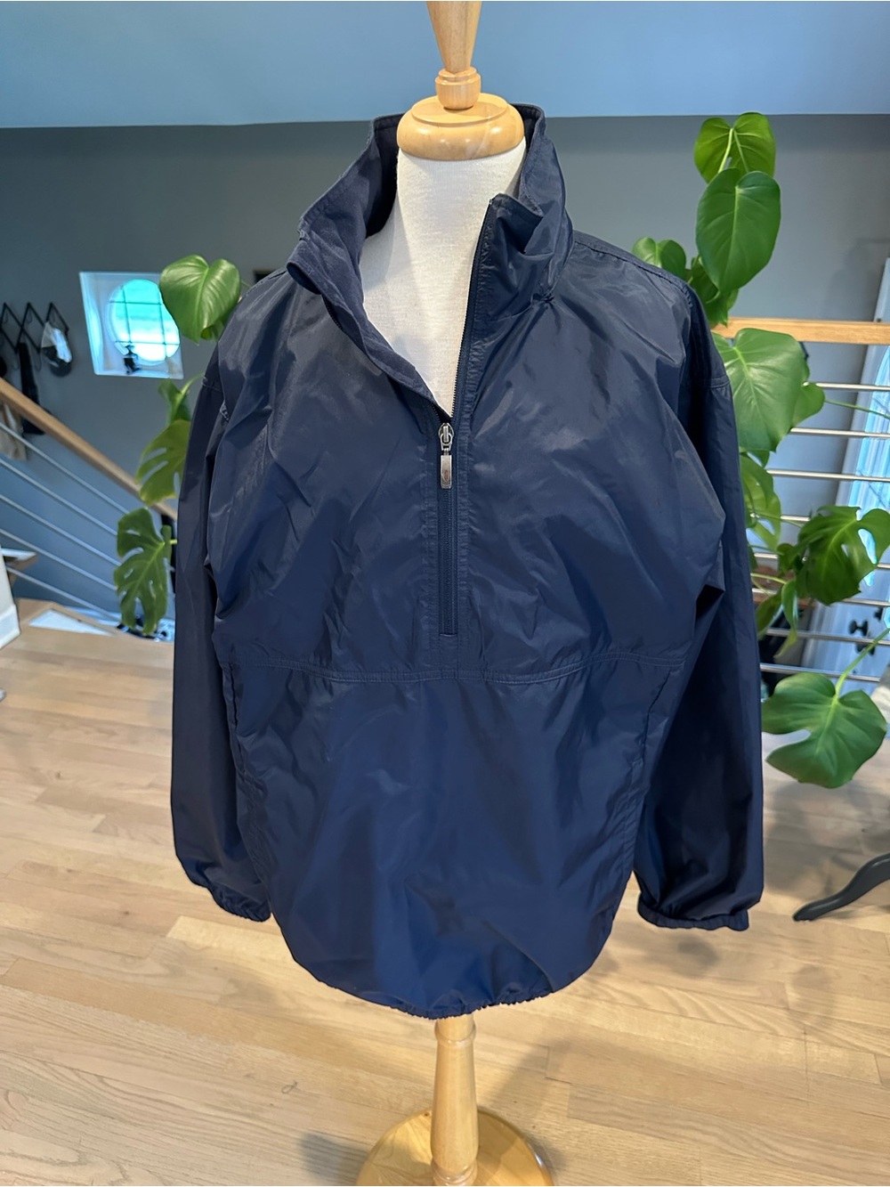 Men's Navy Windbreaker Pullover Jacket